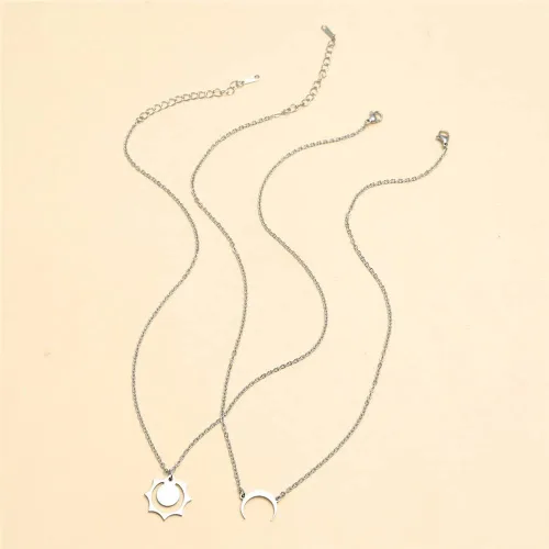 Vista 5 de Collar de sol y luna para parejas, día de San Valentín, pareja, collar de BFF para 2 parejas a juego, luna creciente, sol, collar de acero