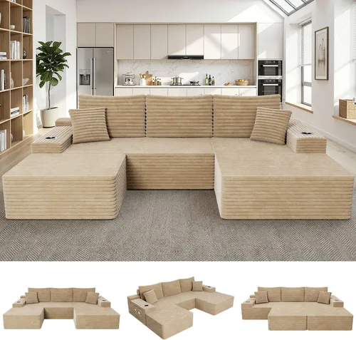 Vista 27 de Sofás seccionales de nube de gran tamaño para sala de estar, sofá modular de 7 plazas en forma de U de 122 pulgadas con diván, asiento profundo