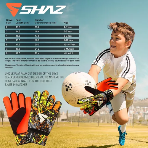 Vista 7 de Shaz Guantes de portero de fútbol para niños y jóvenes, guantes de portero de fútbol antideslizantes de 0.157 in, palma de látex con agarre fuerte