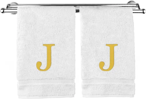 Vista 55 de Toalla de mano monogramada, regalo personalizado, juego de 2 - Toalla bordada con letra de bloque dorada - Extra absorbente 100% algodón turco