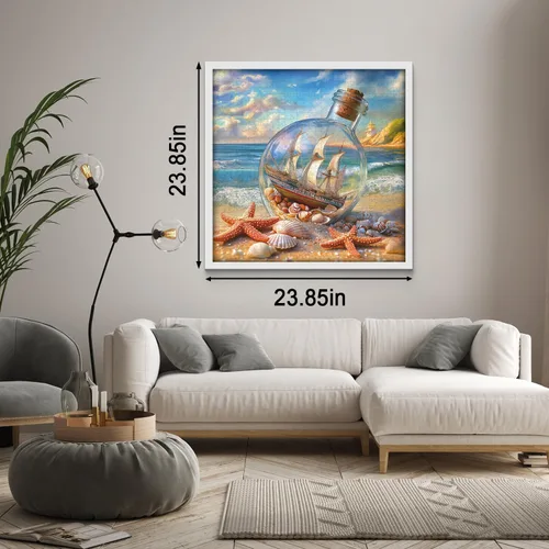 Vista 3 de Rompecabezas de playa para adultos de 1000 piezas, rompecabezas de arte de velero en tarro de conchas marinas, rompecabezas de estrellas de mar