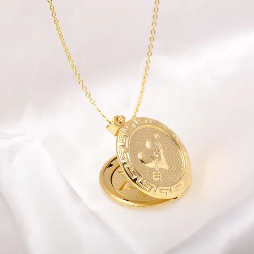 Vista 4 de Paialco Collar con colgante de medallón en forma de corazón de acero inoxidable para mujer