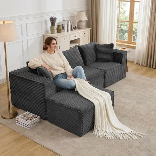 Vista 20 de Sofá modular modular de 107 pulgadas, moderno sofá seccional Cloud con asiento profundo, sofá deshuesado en forma de L con diván para sala de estar