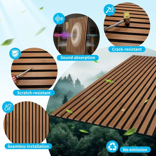 Vista 3 de Art3d Panel de pared con diseño de listones de madera acústica de 47 x 23.6 Castaño