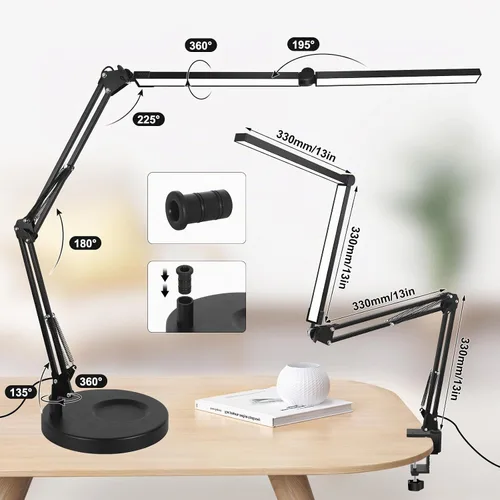 Vista 4 de Toolour Lámparas de escritorio para tecnología de uñas, lámpara de arquitecto doble grande de 24 W con control remoto, 5 colores, modo de sueño