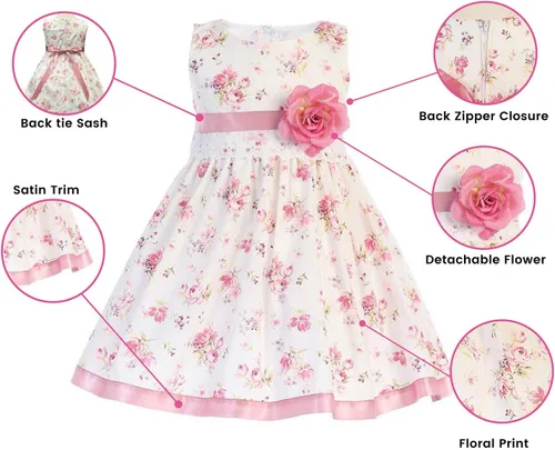 Vista 2 de Lito - Vestido de Pascua para niñas, vestido de Pascua con estampado floral de algodón, vestido de primavera de algodón