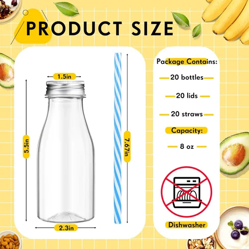 Vista 2 de Yinkin - Juego de 20 botellas de leche de plástico con tapas para pajitas multicolor/fantasía (Pastel Color)