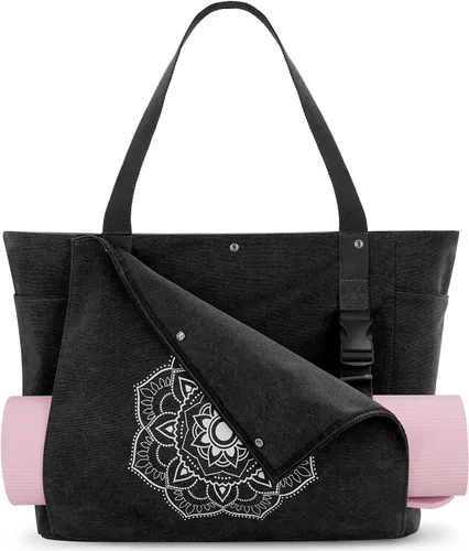 Vista 10 de Gonex Bolsa para Esterilla de Yoga, Bolsa de Gimnasio Tipo Tote con Múltiples Bolsillos para Mujeres y Hombres, Portaesterillas de Yoga de Lona