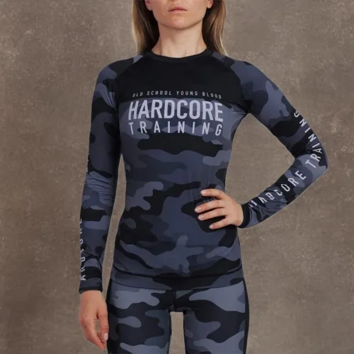Vista 14 de Hardcore Training Camiseta de compresión de manga larga para mujer, capa base de compresión, ajustada, yoga, correr, gimnasio, entrenamiento