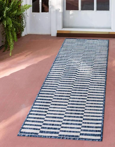 Vista 31 de Unique Loom Outdoor Striped Collection - Alfombra a rayas (4' 1" x 6' 1" Rectángulo, azul/marfil)