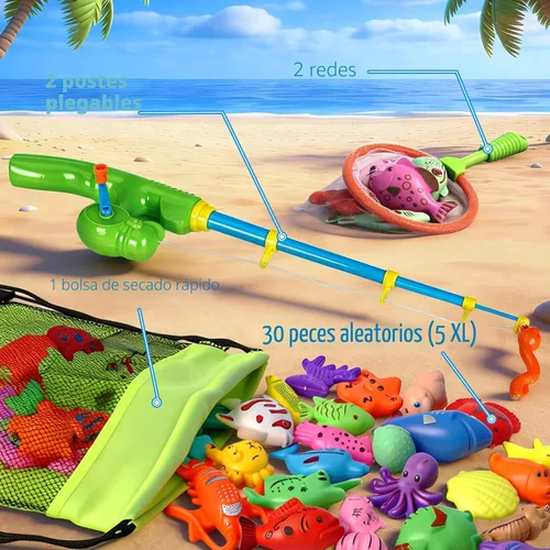 Vista 2 de CozyBomB™ Juego de juguetes magnéticos de pesca para niños Juego de mesa de agua, bañera, piscina para niños, caña, red, peces flotantes