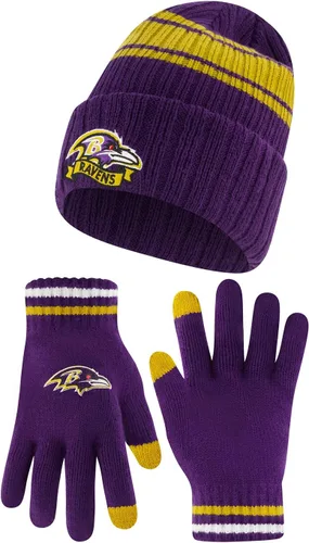 Vista 8 de Ultra Game Gorro de punto de invierno para jóvenes de la NFL, con cálidos guantes de pantalla táctil con rayas