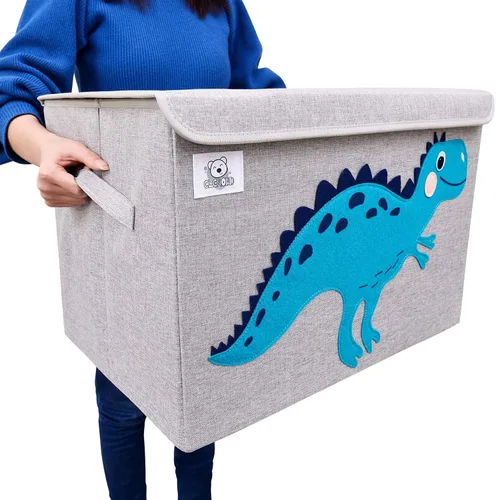 Vista 8 de CLCROBD Cofre plegable grande de juguetes para niños con tapa abatible, organizador de almacenamiento de juguetes de animales de tela plegable