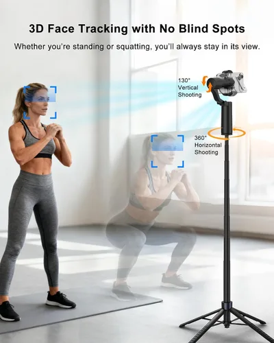 Vista 2 de Trípode de seguimiento automático de doble eje de 70 pulgadas, horizontal de 360° y palo selfie giratorio vertical de 130° para iPhone, Android