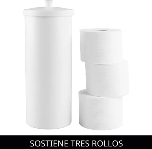 Vista 5 de iDesign Soporte Independiente para Almacenamiento de Papel Higiénico de Baño con Tapa para 3 Rollos Extra, Blanco Con tapa, para 3 rollos