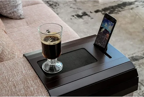 Vista 5 de Bandeja funcional de madera para sofá Mesa de brazo de sofá Bandeja de brazo de sofá ajustable Mesa auxiliar de sofá Bandeja