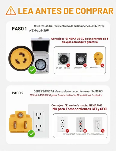 Vista 8 de MECMO Adaptador de 30 amperios a 110 RV con conector de bloqueo, cable de enchufe de alimentación NEMA 5-15P a L5-30R, adaptador doméstico de 15 A