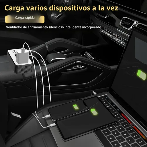 Vista 2 de Inversor de energía para automóvil de 200W, PiSFAU DC 12V a 110V AC adaptador de enchufe para automóvil con salida [20W USB-C] /cargador rápido USB
