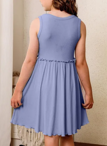 Vista 4 de blibean Vestido de verano sin mangas para niñas, trajes cómodos talla 4-13 años