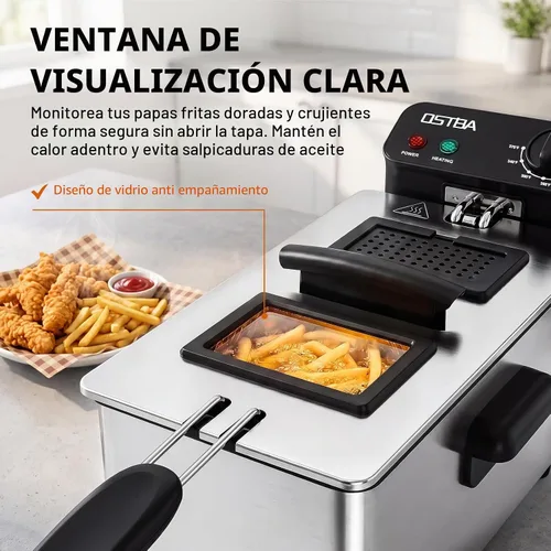 Vista 2 de OSTBA Freidora eléctrica con canasta, freidora de encimera de acero inoxidable de 1500 W, capacidad de aceite de 3.2 cuartos de galón, control