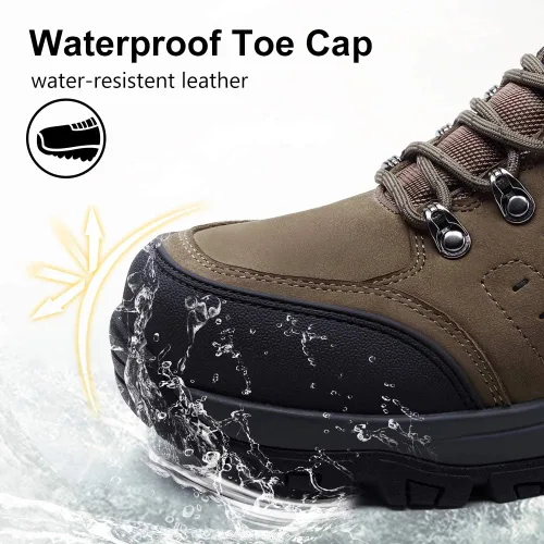 Vista 5 de CAMEL CROWN Zapatos de senderismo para hombre, botas de corte bajo, zapatos de cuero para caminar al aire libre, senderismo, entrenamiento, trabajo