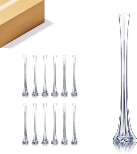 Vista 33 de WGV - Jarrón de torre Eiffel, abierto de 1 pulgada, altura de 16 pulgadas, recipiente floral de vidrio negro con base resistente, centro de mesa