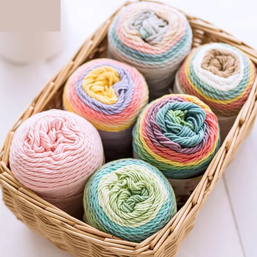 Vista 2 de Hilo de color de algodón para tartas, hilo multicolor arcoíris para tejer y tejer a ganchillo, 2 bolas de 7.05 oz, 45% algodón, 55% acrílico, hilo
