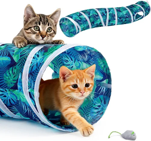 Vista 8 de Glittme Túnel para gatos, túneles para gatos de interior, cueva de gatos en forma de S con juguetes para gatos, tubos plegables para gatos y túneles