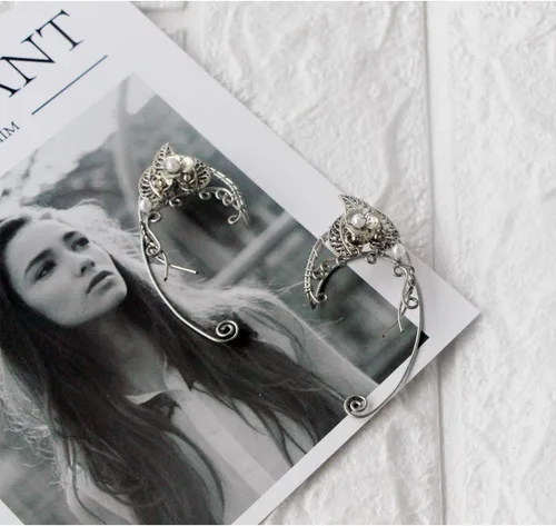 Vista 3 de Elven Ear Cuffs for Women, Handmade Elf Fairy Earrings Cuff Wrap Clip-on Filigree Earrings for Fantasy Fairy Halloween Costume, Cosplay, Wedding