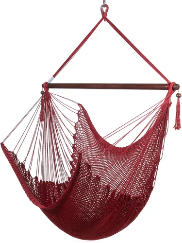 Vista 9 de Larga silla hamaca grande caribeña con reposapiés, 48 pulgadas, poliéster, silla de colgar., Mocha