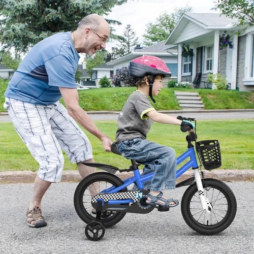 Vista 8 de COSTWAY Bicicleta para niños, 12, 14, 16, 18 pulgadas, para niños y niñas de 3 a 8 años, bicicleta para niños con ruedas de entrenamiento