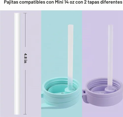 Vista 2 de Pajitas de repuesto compatibles con Hydrapeak Mini de 14 onzas, piezas de repuesto para botellas de agua para niños, paquete de 6 popotes y 1