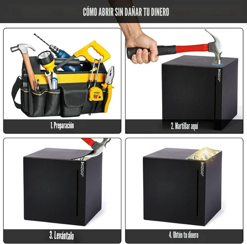 Vista 4 de Alcancía para adultos hizgo - Alcancía para adultos debe romperse para abrirse - Caja de ahorro de dinero de acero inoxidable - Caja de ahorro