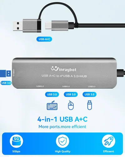 Vista 3 de Hub USB extrendido de múltiples puertos USB 3.0 Hub con transferencia de datos de alta velocidad de 5 Gbps, compatible con Windows, Mac, laptop