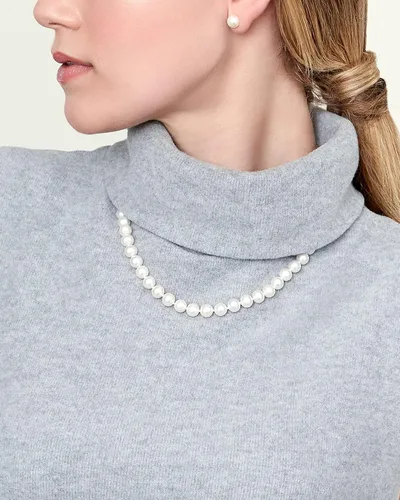 Vista 3 de Collar de perlas reales para mujer con perlas cultivadas redondas de agua dulce blancas de calidad AAA+, hilo de perlas de 18 pulgadas con cierre