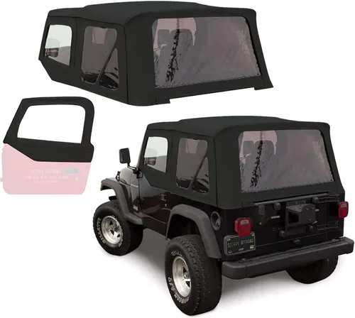 Vista 13 de Revestimiento superior estilo de fábrica Sierra Offroad para Jeep Wrangler TJ (1997-2002), funda blanda con vidrios polarizados, sin puertas Negro
