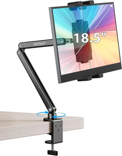Vista 9 de Urmust Soporte de pared para tableta para iPad, rotación de 360°, soporte ajustable para tablet con brazo extensible de aluminio, para iPad