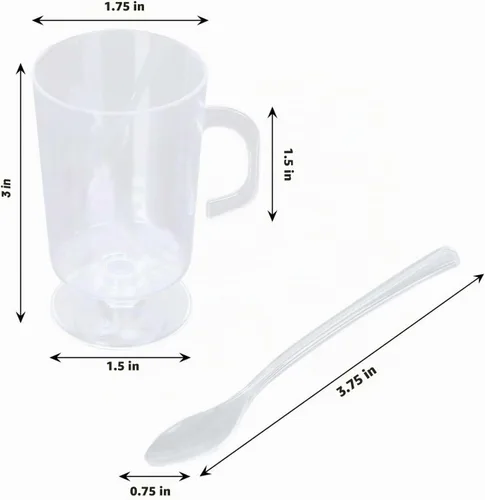 Vista 3 de Efavormart 24 Pack Tazas de café, té y espresso de plástico transparente mini de 2oz con cucharas, juego de tazas desechables para postres y Type7