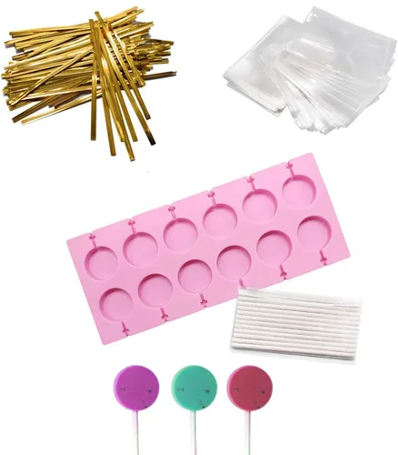 Vista 7 de Juego de moldes de silicona con 12 capacidades distintas; moldes para piruletas y caramelos duros de chocolate con 60 palitos de chupachups