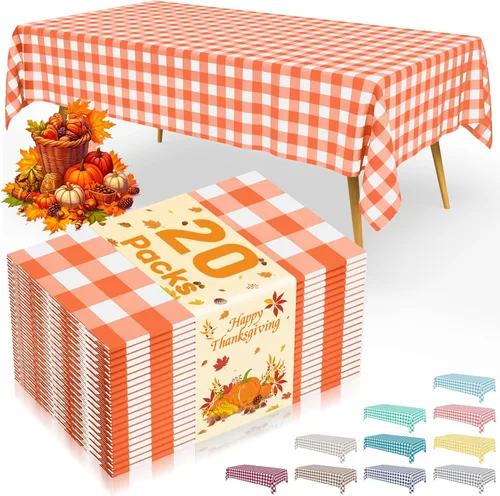 Vista 65 de Smiry 8 paquetes de manteles desechables Gingham, 54 x 108 pulgadas, manteles de plástico impermeables rectangulares en diseño a cuadros