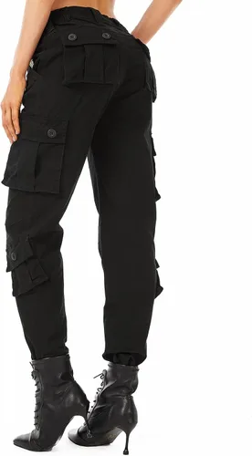 Vista 4 de Raroauf Pantalones cargo de algodón para mujer, estilo militar, combate, pantalones capri con 8 bolsillos