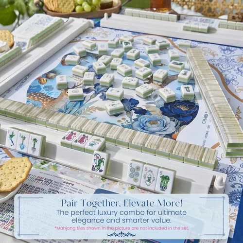 Vista 2 de American Mahjong Mat and Racks Set: 31.5" x 31.5" Neopreno impermeable Ciervo azul