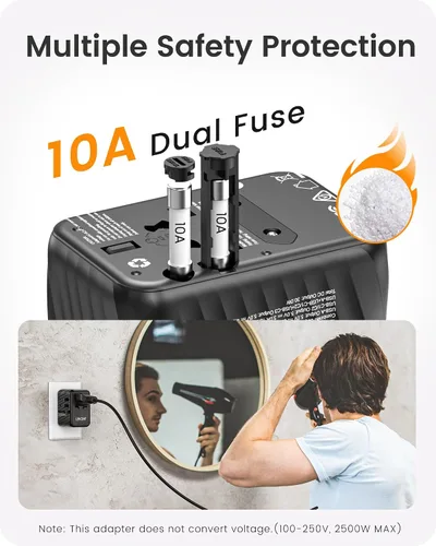 Vista 14 de LENCENT Adaptador de corriente universal de viaje, cargador de pared