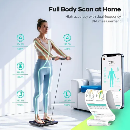 Vista 4 de [Usado] RunStar Smart Scale for Body Weight and Fat Percentage, 8 Electrodes High Precision Body Composition Scale with Set Functions Handle, Body