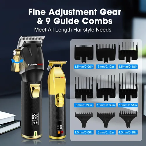 Vista 5 de HIENA PRO Juego de cortapelos profesional para hombres, kit de peluquería inalámbrico para corte de pelo, juego de cortadoras y recortadoras, kit