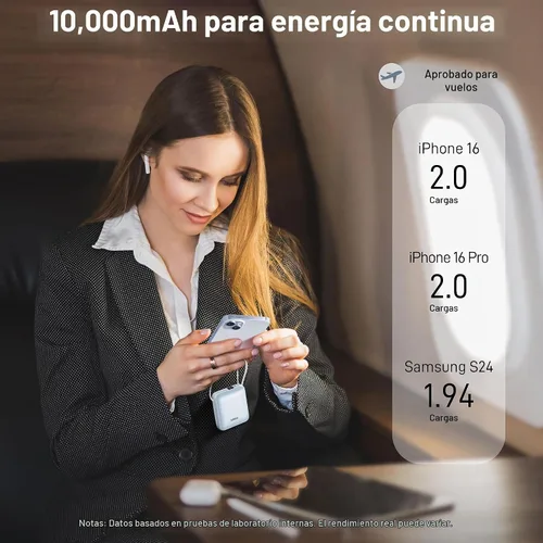 Vista 7 de VINKO Cargador Portátil con Cable Incorporado, 10000mAh 22.5W Carga Rápida Banco de Batería USB C, Banco de Energía para Teléfono Celular para Azul