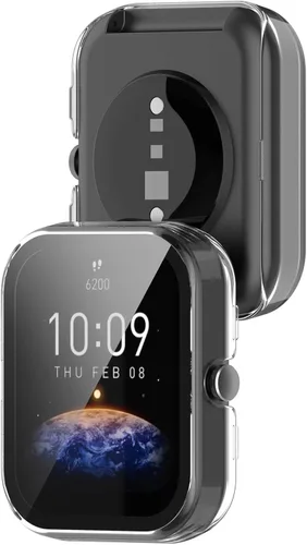 Vista 8 de Compatible con Amazfit Bip 3 Pro, Lamshaw Hard PC Case con protector de pantalla de vidrio templado compatible con Amazfit Bip 3 / Bip 3 Pro Paquete