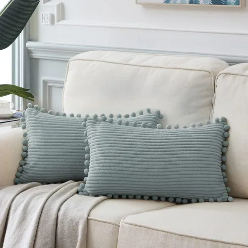 Vista 55 de Fancy Homi Juego de 2 fundas de almohada decorativas negras de 12 x 12 pulgadas con pompones para sofá y cama, decoración moderna de estilo bohemio