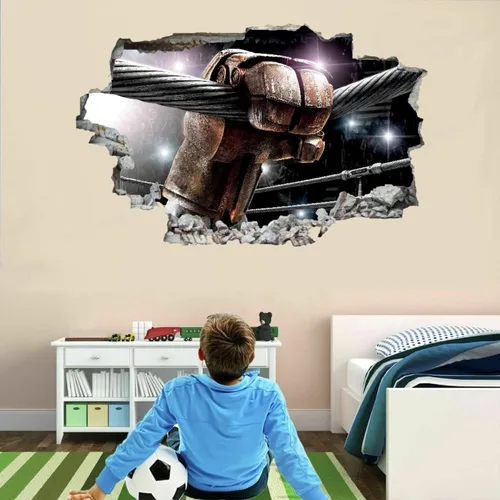 Vista 2 de Calcomanía de pared 3D de boxeo en 3D, calcomanía de tatuaje de pared para decoración de dormitorio de niños, mural de competencia, arte de pared