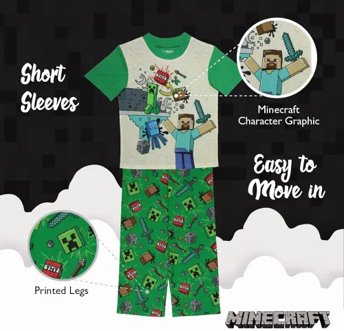 Vista 4 de Minecraft Conjunto de pijama de algodón para niños grandes Minería